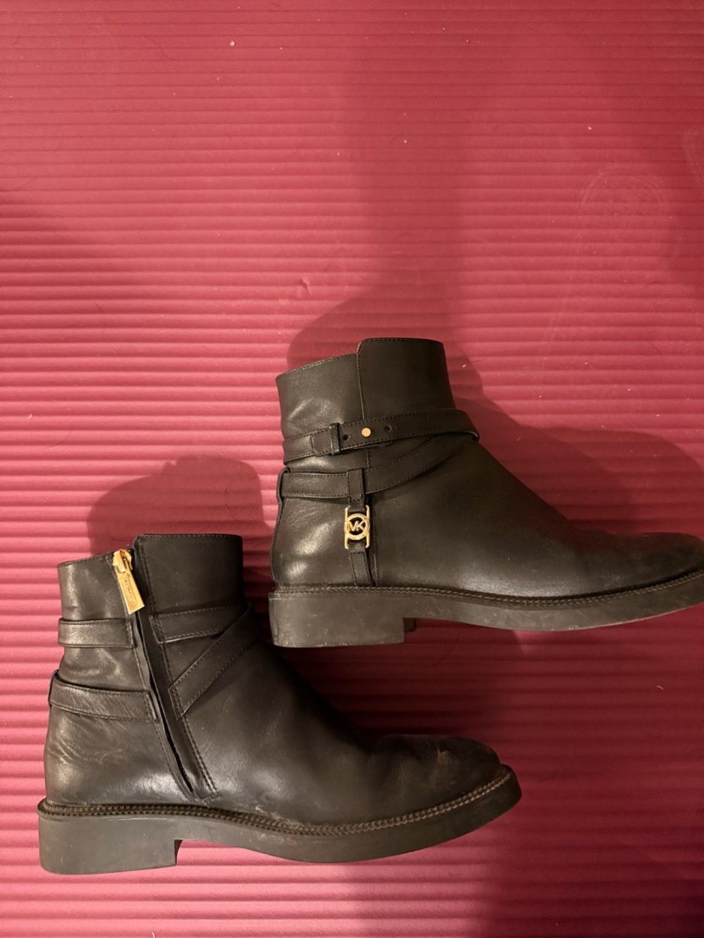Michael Kors Black Leather Men’s Ankle Boots with Gold Accents